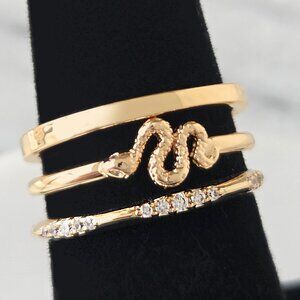 Dainty Gold Snake Boho 3-ring set, Charmed Aroma Wanderlust Collection